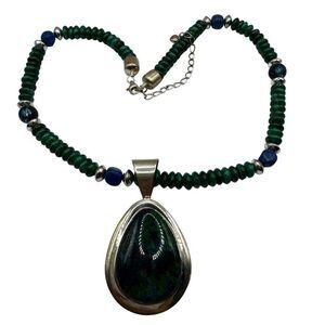 Malachite Jay King Sterling Silver Beaded Necklace Large Statement Pendant